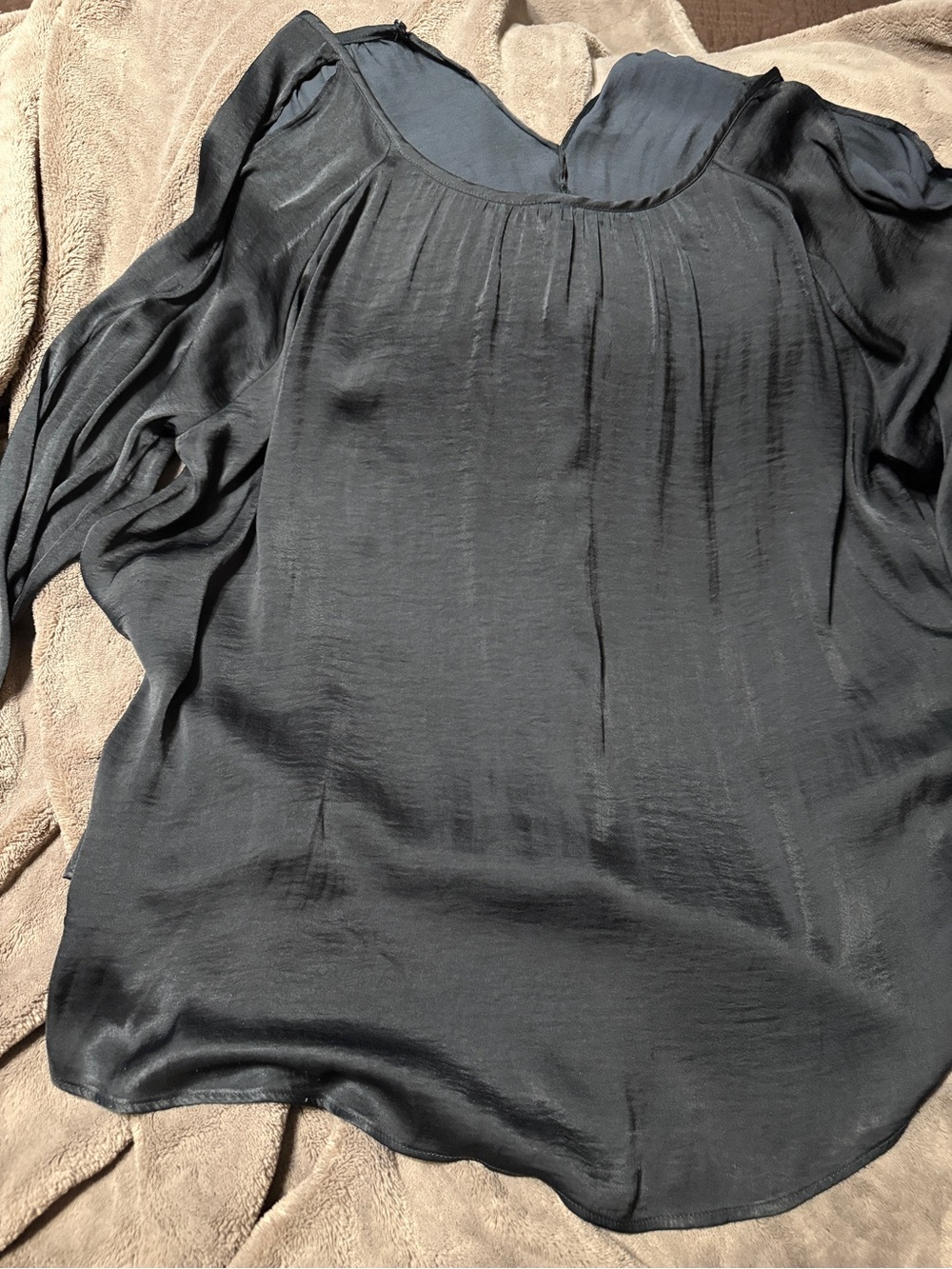 Old Navy Black Pleated V-Neck Blouse with Ruffled Cuffs